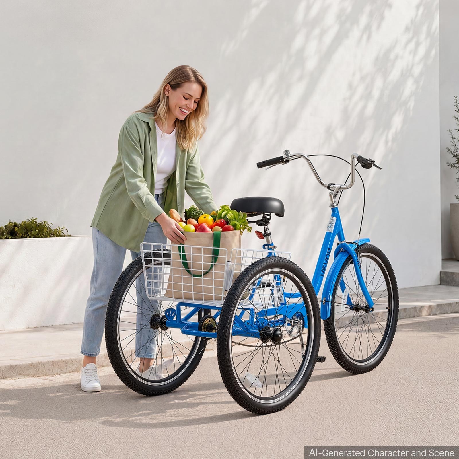 VEVOR Adult Tricycle 26 inch Trike for Adult 3 Wheel Cruiser Bike, with Cargo Basket, Adjustable Seat, and Double-Wall Wheel Rims, Carbon Steel Shopping Picnic Tricycles for Women, Men, Seniors
