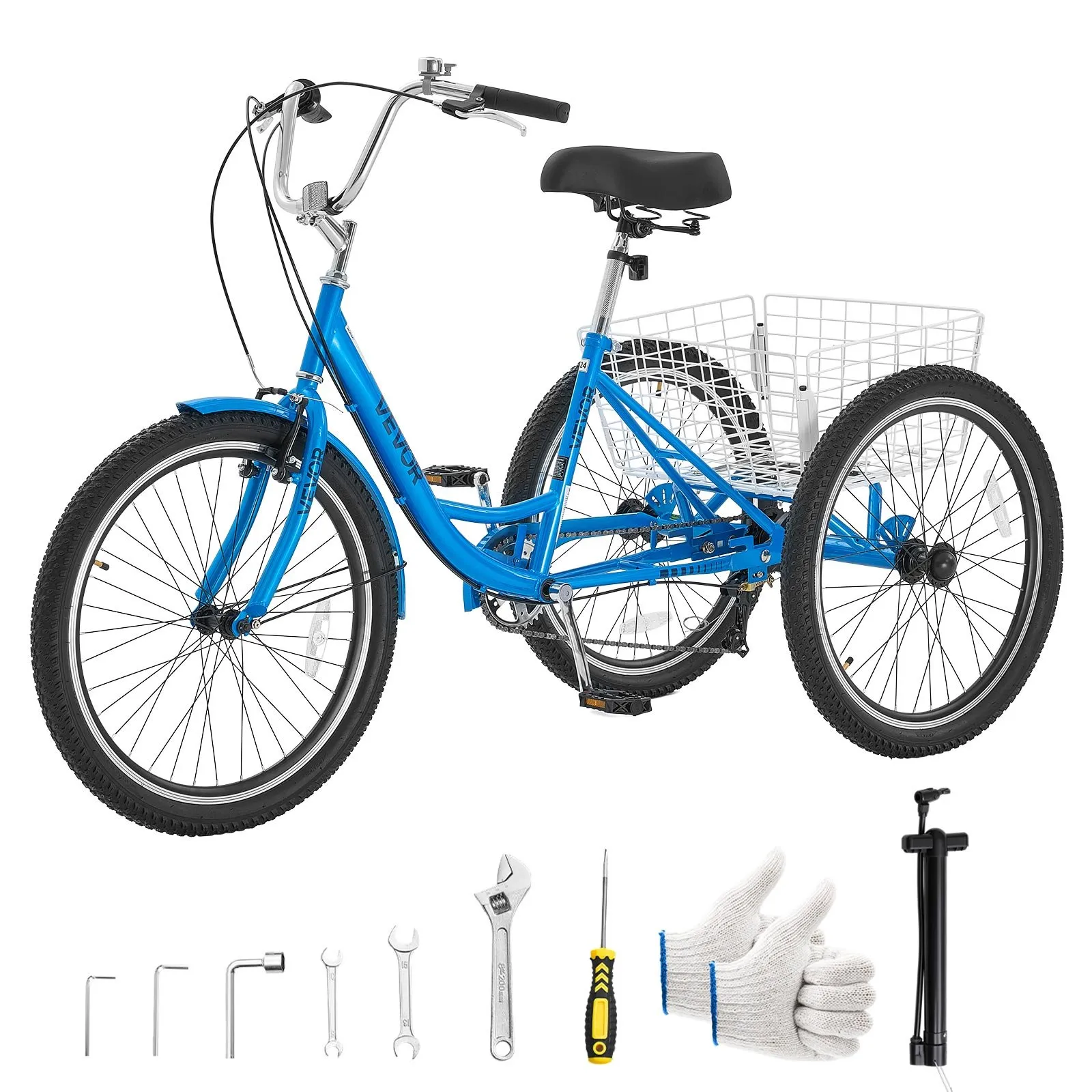 VEVOR Adult Tricycle 26 inch Trike for Adult 3 Wheel Cruiser Bike, with Cargo Basket, Adjustable Seat, and Double-Wall Wheel Rims, Carbon Steel Shopping Picnic Tricycles for Women, Men, Seniors