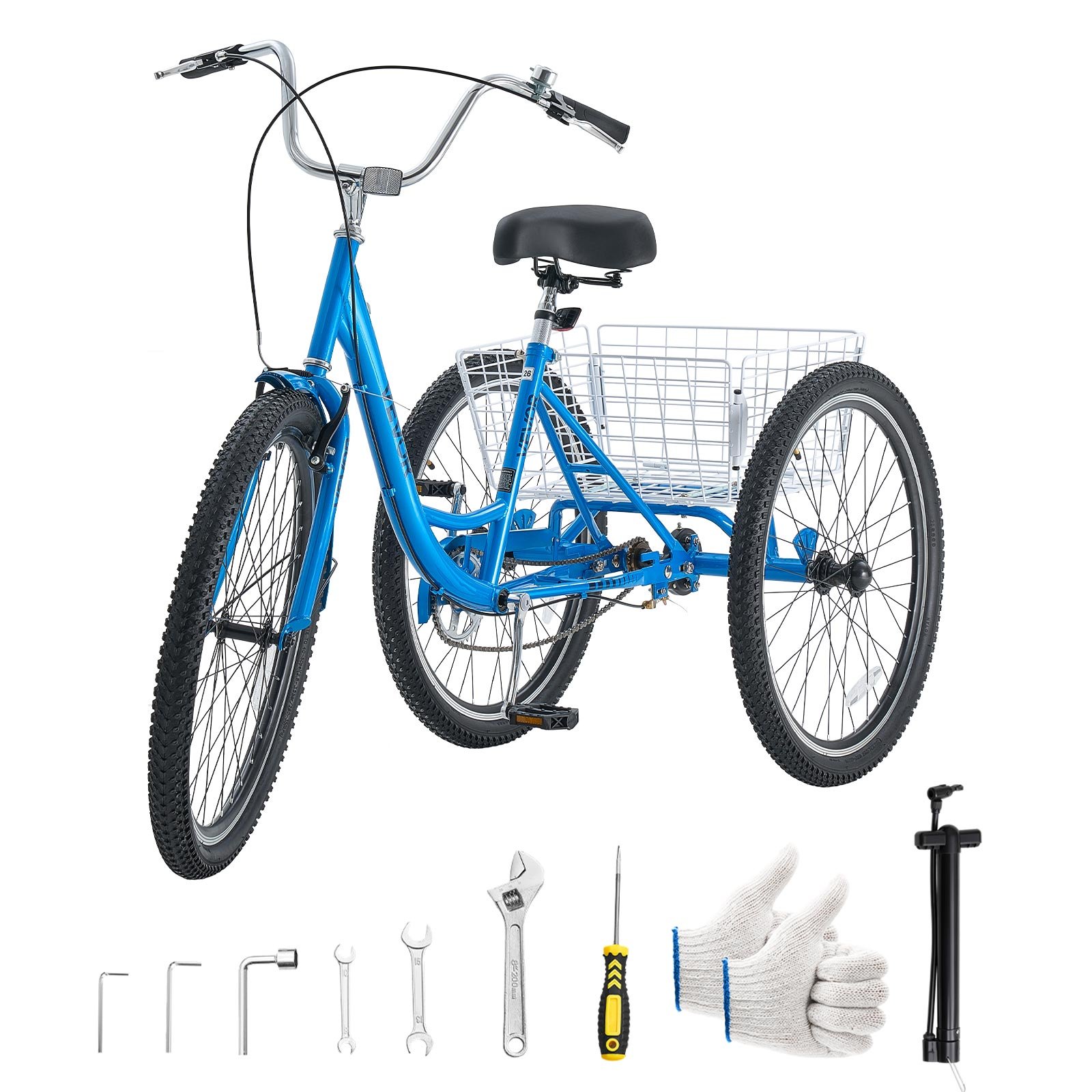 VEVOR Adult Tricycle 26 inch Trike for Adult 3 Wheel Cruiser Bike, with Cargo Basket, Adjustable Seat, and Double-Wall Wheel Rims, Carbon Steel Shopping Picnic Tricycles for Women, Men, Seniors