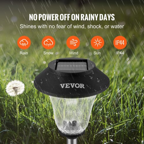 VEVOR Solar Outdoor Lights, 6 Pack Bright up to 16h, Waterproof Pathway Light Solar Powered Landscape Stake Glass Stainless Steel Garden Lighting for Patio, Lawn, Yard, Walkway, Driveway (Warm White)
