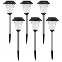 VEVOR Solar Outdoor Lights, 6 Pack Bright up to 16h, Waterproof Pathway Light Solar Powered Landscape Stake Glass Stainless Steel Garden Lighting for Patio, Lawn, Yard, Walkway, Driveway (Warm White)