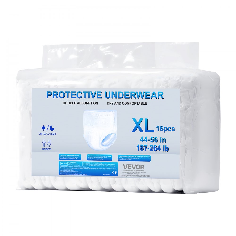 VEVOR Adult Incontinence Underwear, High Absorbent Protective Underwear for Men & Women, Disposable Adult Pull-ups Diaper with Leakproof Leg Cuff & Wetness Indicator - XL Size, 64 Count (4 Pack of 16)