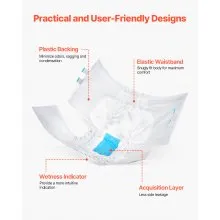 VEVOR Adult Briefs with Adhesive Tabs Incontinence Briefs for Men Women M Size
