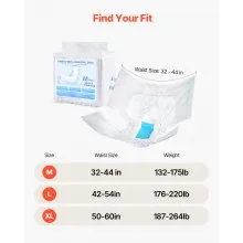 VEVOR Adult Briefs with Adhesive Tabs Incontinence Briefs for Men Women M Size