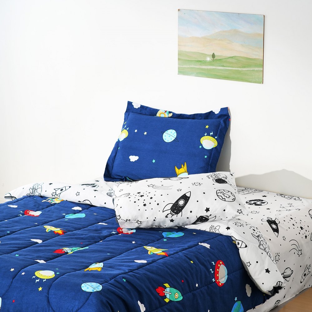 VEVOR Kids Comforter Set, 5 Pieces, Twin Bedding Sets with 1 Comforter, 1 Flat Sheet, 1 Fitted Sheet, 2 Pillowcases, Soft Microfiber & Space Printed, Bedding Comforter Sets for Boys Girls Teen