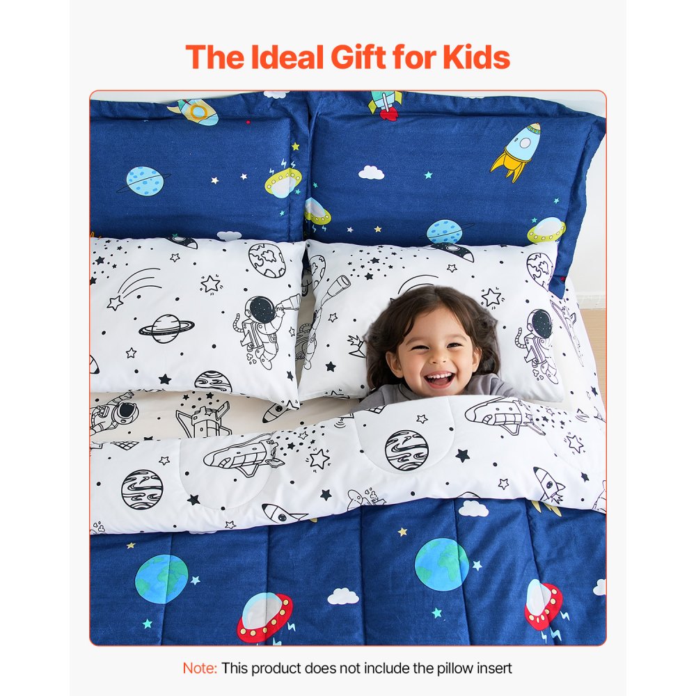 VEVOR Kids Comforter Set, 7 Pieces, Twin Bedding Sets with 1 Comforter, 1 Flat Sheet, 1 Fitted Sheet, 4 Pillowcases, Soft Microfiber & Space Printed, Bedding Comforter Sets for Boys Girls Teen