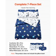VEVOR Kids Comforter Set 7 Pieces Twin Bedding Set for Kid & Teen Space Printed