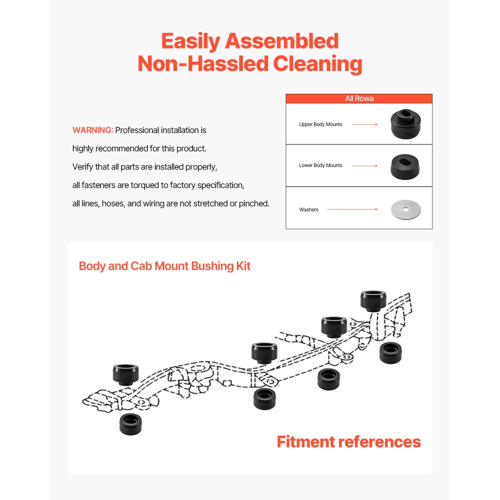 VEVOR Body Mount Bushing Kit, Compatible with 1999-2014 Chevy Silverado & Sierra 1500/2500, 24 PCS Polyurethane Body Mount Kit, Durable Components for Improving Bumpy Driving Performance, Black