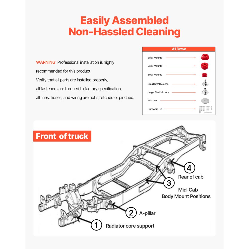 VEVOR Body Mount Bushing Kit, Compatible with 2008-2016 F250 F350 Super Duty, 60 PCS Polyurethane Body Mount Kit, Quick Replacement, Durable Components for Improving Bumpy Driving Performance, Red