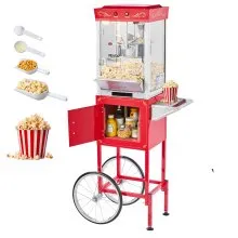 Popcorn Machine with Cart Popcorn Popper Maker 800W 8oz Kettle 48 Cups Red