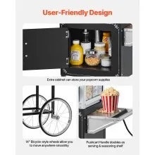 Popcorn Machine with Cart Popcorn Popper Maker 800W 8oz Kettle 48 Cups Black