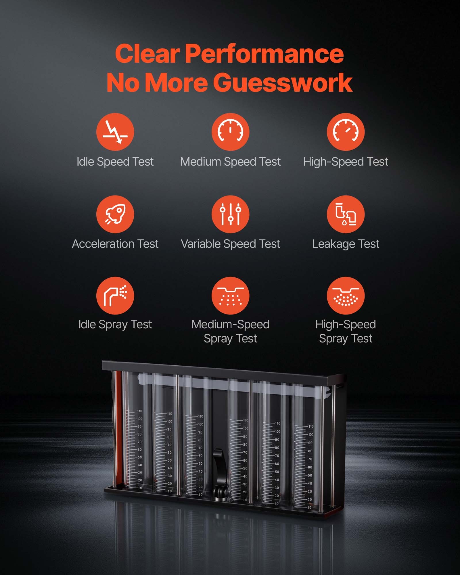 VEVOR Fuel Injector Cleaner Tester, 9 Test Modes, 6-Cylinder 28kHz Ultrasonic Cleaning Machine Adjustable 12V/70V/120V for EFI/FSI/GDI, Injector Cleaner Machine with Drain Valve for Car & Motorcycle