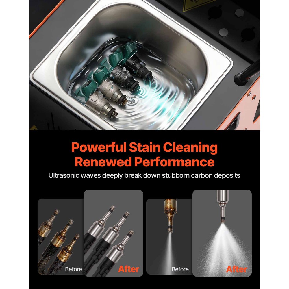 VEVOR Fuel Injector Cleaner Tester, 9 Test Modes, 4-Cylinder 28kHz Ultrasonic Cleaning Machine, Automotive Injector Cleaner Machine with Drain Valve and 12V Working Voltage for Car and Motorcycle