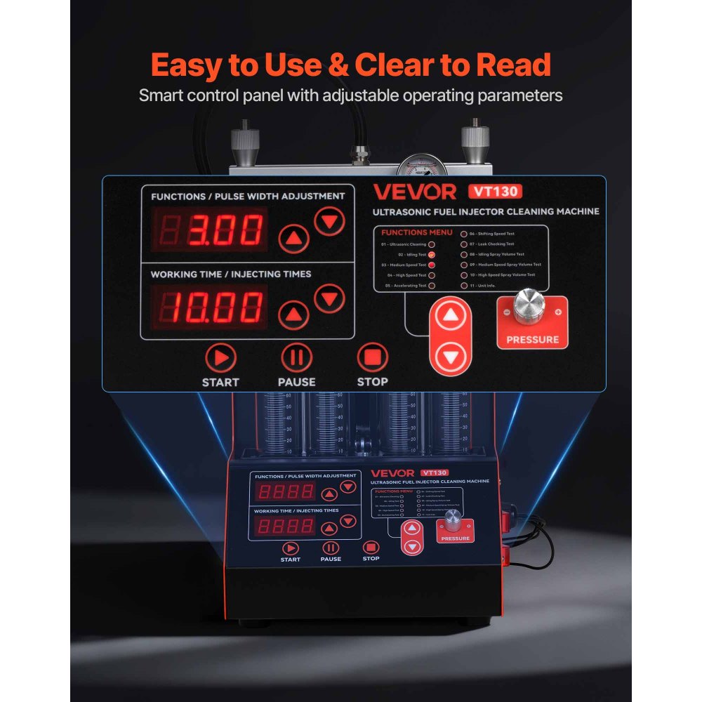 VEVOR Fuel Injector Cleaner Tester, 9 Test Modes, 4-Cylinder 28kHz Ultrasonic Cleaning Machine, Automotive Injector Cleaner Machine with Drain Valve and 12V Working Voltage for Car and Motorcycle