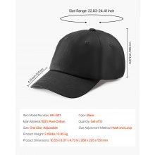 VEVOR Baseball Cap Plain Baseball Hats with Breathable Cotton Fabric Bulk 12 Pcs