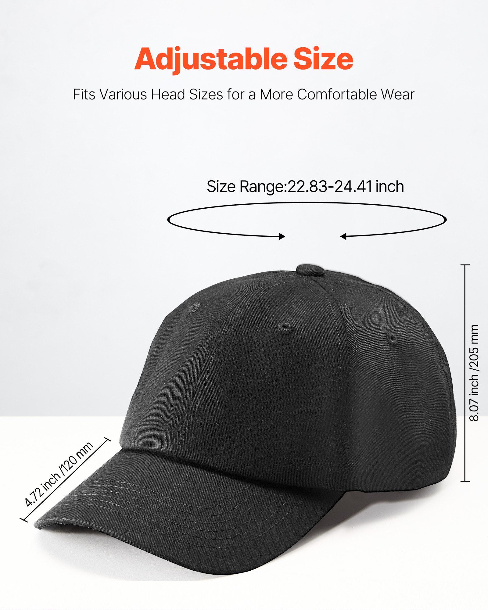 VEVOR Baseball Cap, Plain Baseball Hat with Breathable Pure Cotton Fabric, Adjustable Size, Blank 12 Pack Bulk Caps Ideal for Running, Workouts or Outdoor Activities, 12 Pcs, Black