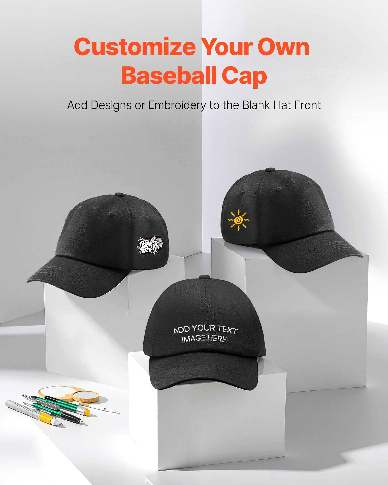 VEVOR Baseball Cap, Plain Baseball Hat with Breathable Pure Cotton Fabric, Adjustable Size, Blank 12 Pack Bulk Caps Ideal for Running, Workouts or Outdoor Activities, 12 Pcs, Black