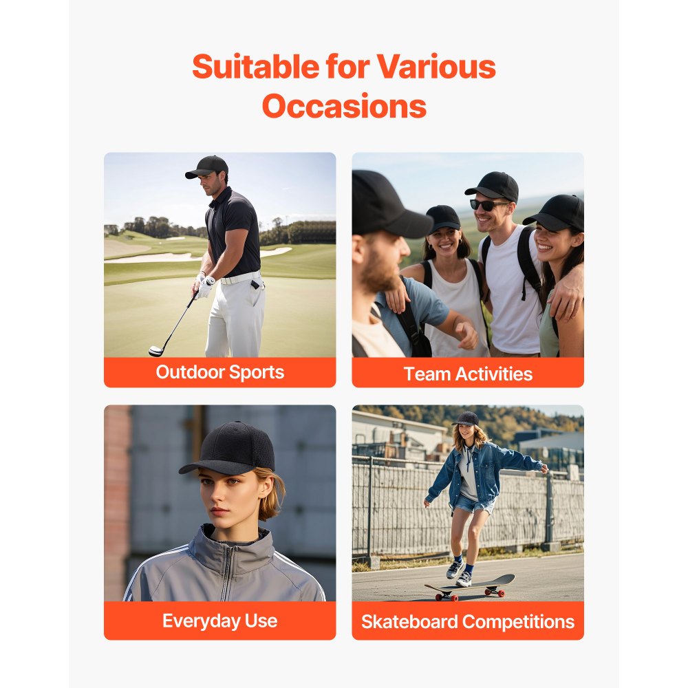 VEVOR Baseball Cap, Plain Baseball Hat with Breathable Fabric, Adjustable Size, Lightweight Summer Thin Sports Caps Ideal for Running, Workouts, or Outdoor Activities, 1 Pc, Black