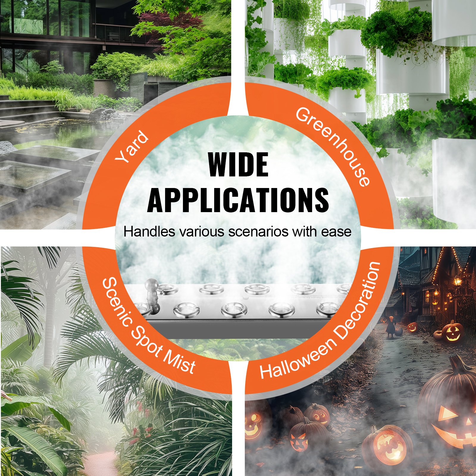 VEVOR Ultrasonic Mist Maker 10 Head, 7000mL/H Ultrasonic Fogger, Mist Maker with 280W IP67 Waterproof Power Supply, Buoy, Replacement Discs, for Pond, Garden, Rockery, Greenhouse, Halloween Decoration