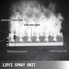 VEVOR Mist Maker 12 Head Ultrasonic Mist Fogger with Waterproof Power Supply Ultrasonic Fogger Humidifier Stainless Steel Pond Mister Fogger 7kg/h Ultrasonic Mist Humidifier for Gardening and Pond