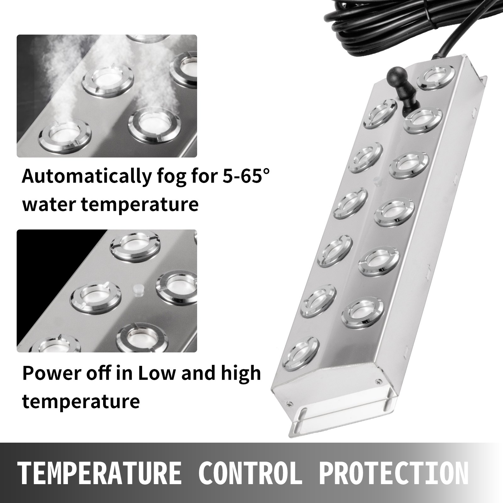 VEVOR Mist Maker 12 Head Ultrasonic Mist Fogger with Waterproof Power Supply Ultrasonic Fogger Humidifier Stainless Steel Pond Mister Fogger 7kg/h Ultrasonic Mist Humidifier for Gardening and Pond