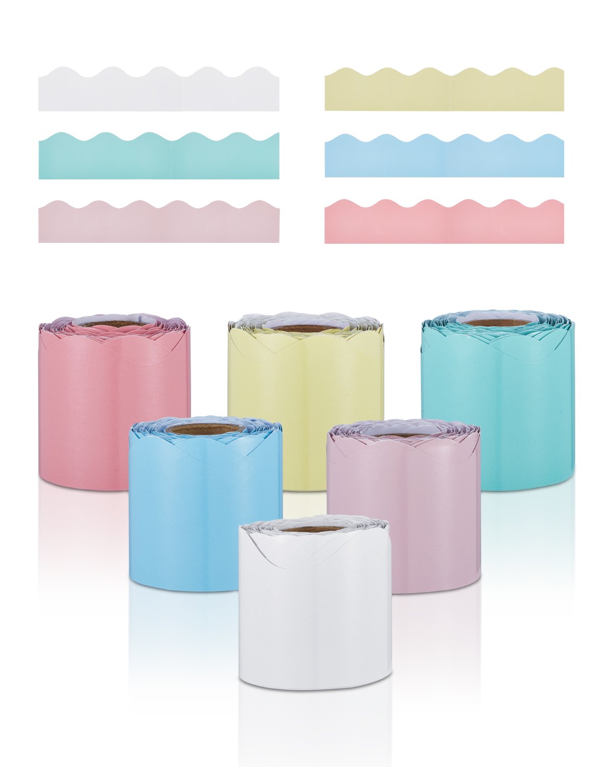 VEVOR Bulletin Board Borders, 6 Rolls 32.8 Feet Scalloped Bulletin Board Borders, Boho Rolled Border Trim with Wavy Line Design, Colorful Pastel Borders for School Classroom Party & Wall Decoration