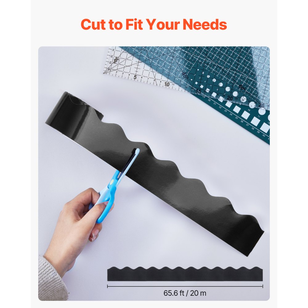 VEVOR Bulletin Board Border, 65.6 Feet Rolled Border Trim, Scalloped Bulletin Board Paper with Wavy Line Design, Classroom Border for Bulletin Board, School, Classroom, and Locker Decoration, Black
