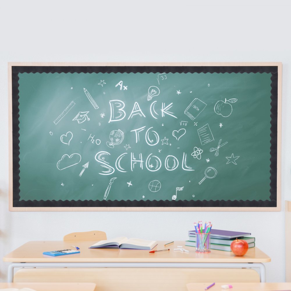 VEVOR Bulletin Board Border, 65.6 Feet Rolled Border Trim, Scalloped Bulletin Board Paper with Wavy Line Design, Classroom Border for Bulletin Board, School, Classroom, and Locker Decoration, Black