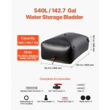 VEVOR Water Storage Bladder 142.7 Gallon Large Capacity Water Bag, Portable & Collapsible Soft Waters Container, Leakproof & Tear-Resistant PVC Emergency Waters Storage Tank for RV Truck & Outdoor Use