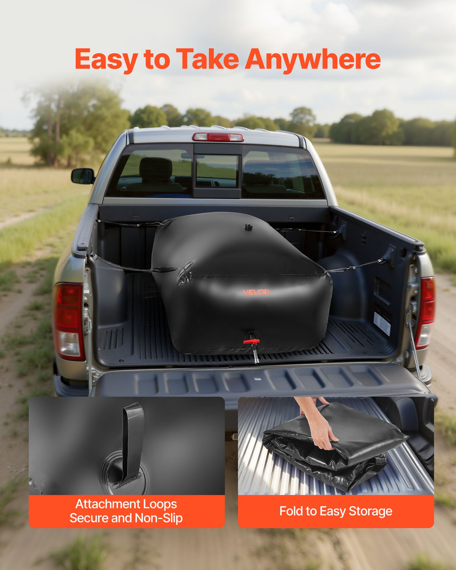 VEVOR Water Storage Bladder 540L Large Capacity Water Bag, Portable & Collapsible Soft Waters Container, Leakproof & Tear-Resistant PVC Emergency Waters Storage Tank for RV Truck & Outdoor Use