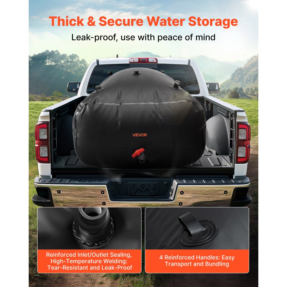 VEVOR Water Storage Bladder, 264 Gallon (1000L) Water Storage Container Tank, 1000D PVC Large Capacity Soft Bag Bladder, Collapsible Portable for Garden Irrigation, Camping, RV, Emergency Use - Black