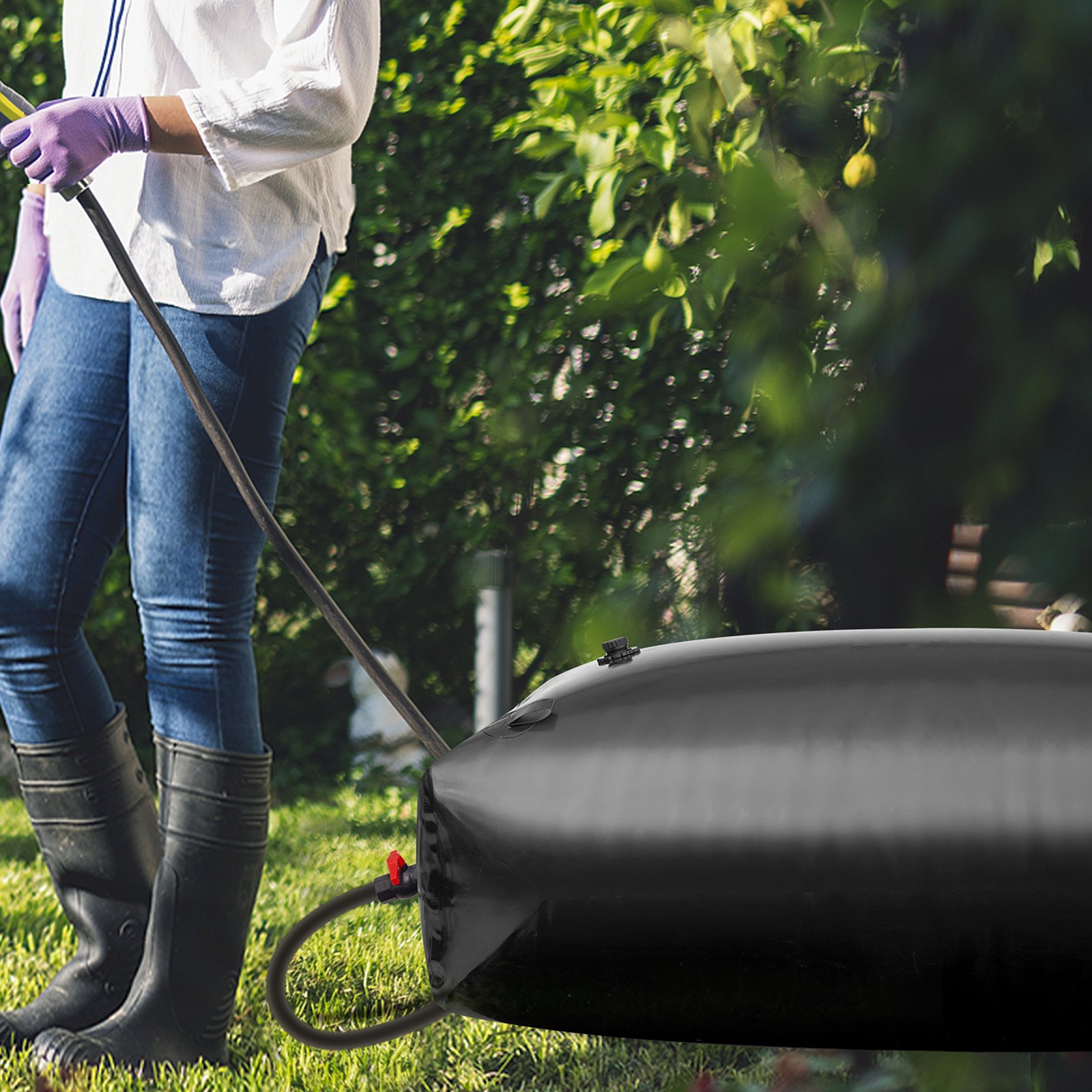 VEVOR Water Storage Bladder, 264 Gallon (1000L) Water Storage Container Tank, 1000D PVC Large Capacity Soft Bag Bladder, Collapsible Portable for Garden Irrigation, Camping, RV, Emergency Use - Black