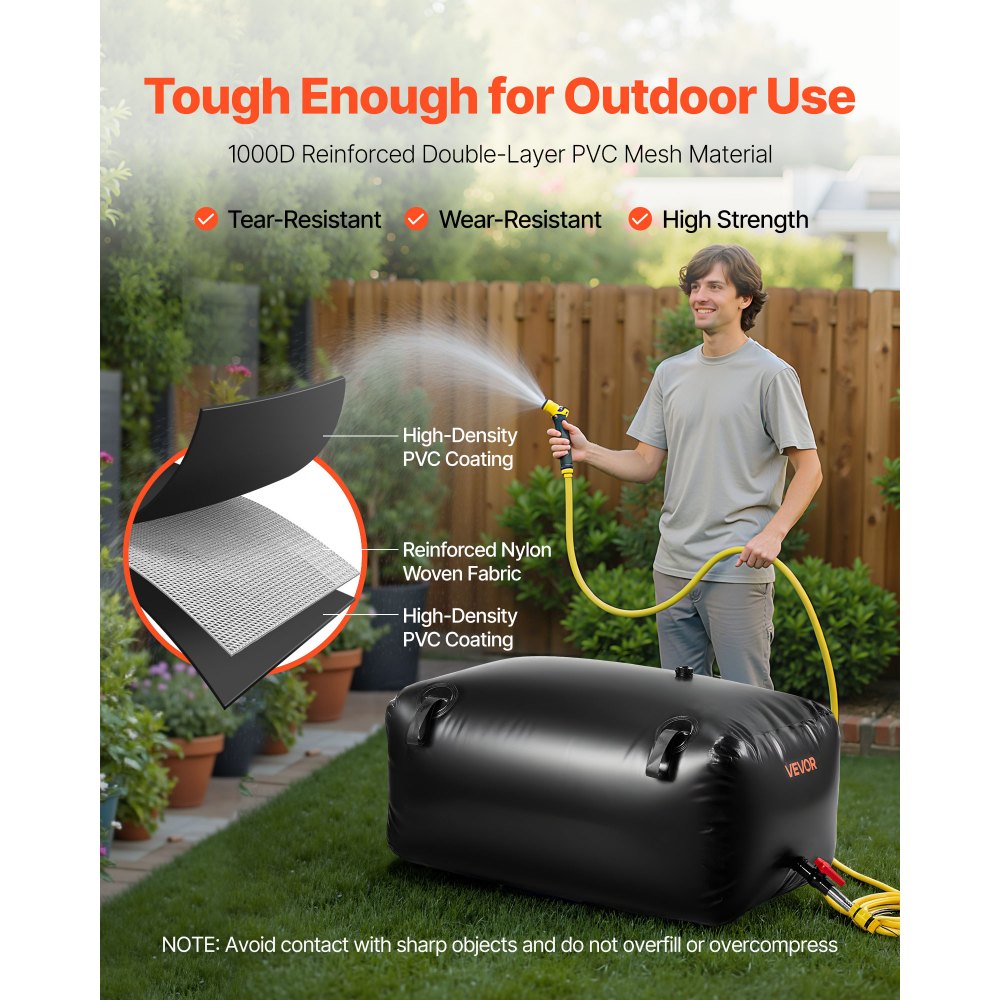 VEVOR Water Storage Bladder, 240L Portable & Collapsible Water Storage Bag, Wear-Resistant 1000D PVC Soft Waters Bag, Leakproof Camping Tank Containers for Garden Irrigation RV Emergency Use, Black
