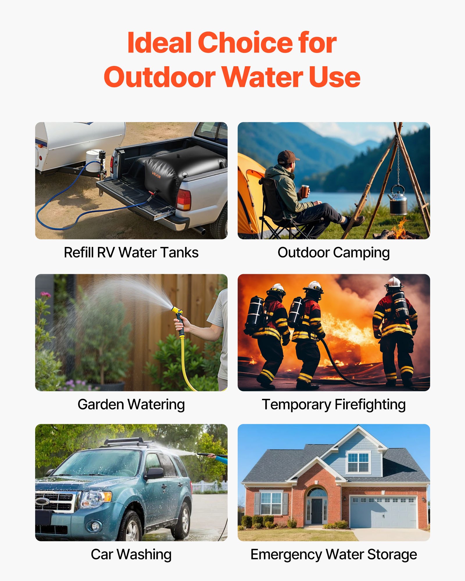 VEVOR Water Storage Bladder, 240L Portable & Collapsible Water Storage Bag, Wear-Resistant 1000D PVC Soft Waters Bag, Leakproof Camping Tank Containers for Garden Irrigation RV Emergency Use, Black