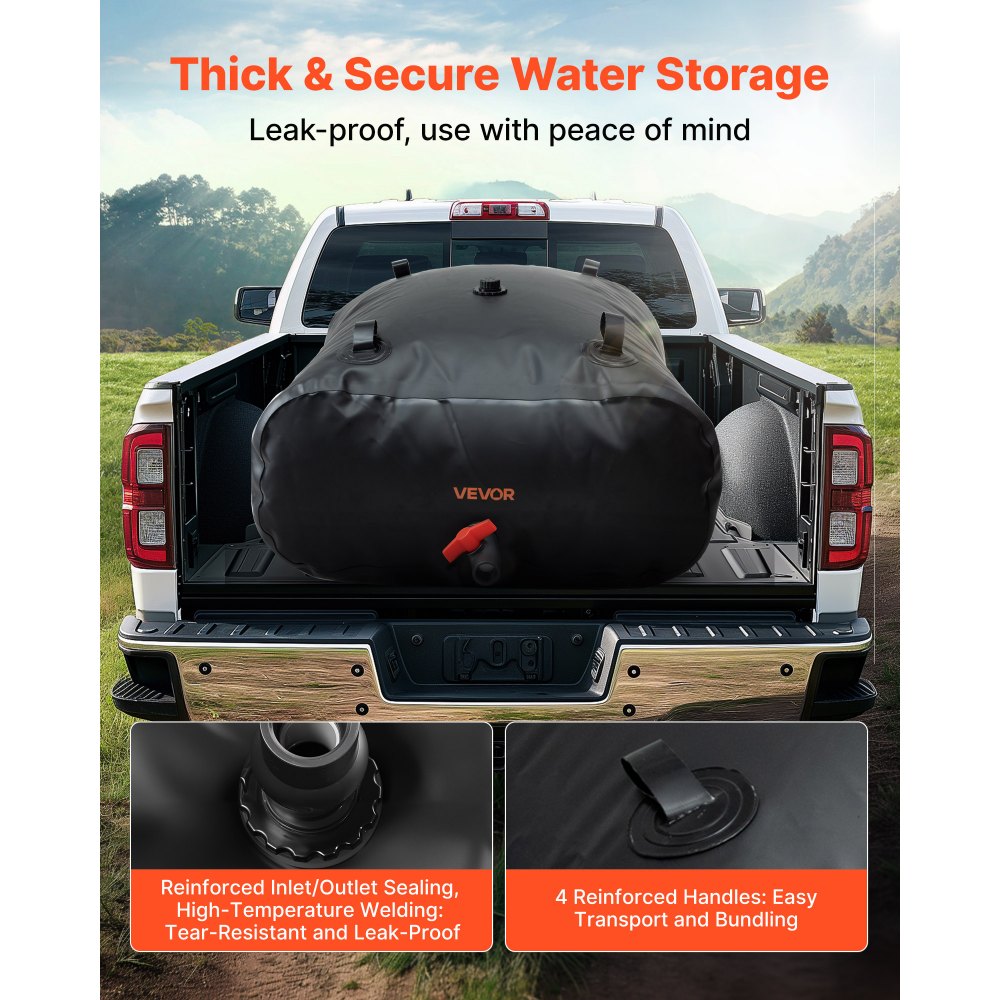 VEVOR Water Storage Bladder, 330L Water Storage Container Tank, 1000D PVC Large Capacity Soft Bag Bladder, Collapsible Portable for Garden Irrigation, Camping, RVs, Emergency Use - Black