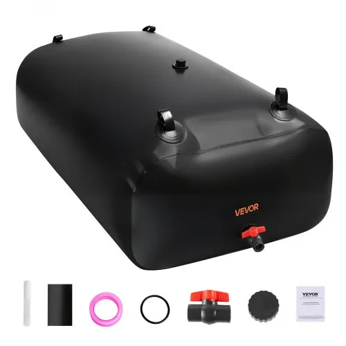 VEVOR Water Storage Bladder, 540L Water Storage Container Tank, 1000D PVC Large Capacity Soft Bag Bladder, Collapsible Portable for Garden Irrigation, Camping, RV, Emergency Use - Black