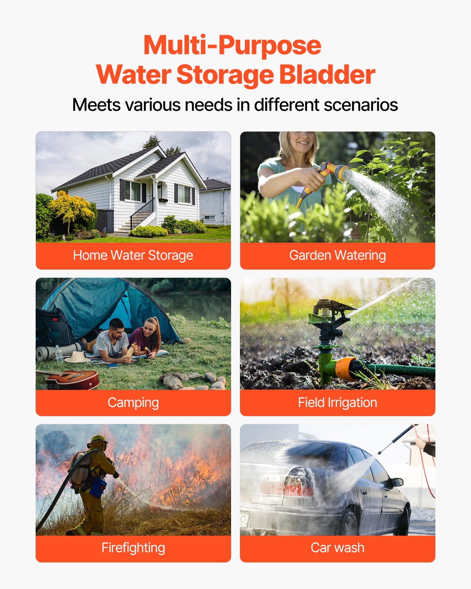 VEVOR Water Storage Bladder, 540L Water Storage Container Tank, 1000D PVC Large Capacity Soft Bag Bladder, Collapsible Portable for Garden Irrigation, Camping, RV, Emergency Use - Black
