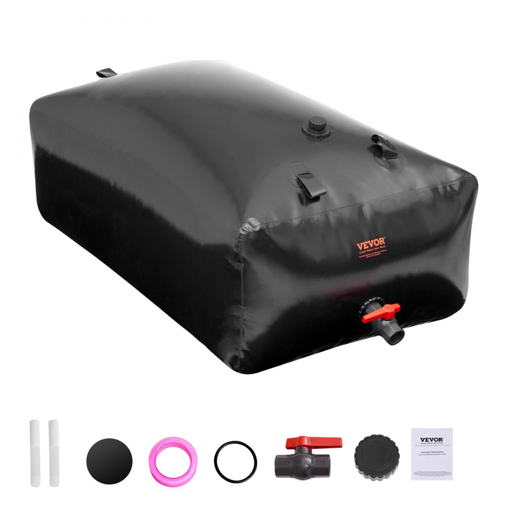 VEVOR Portable Water Storage Bladder 142.7 Gal PVC Collapsible Water Tank Black