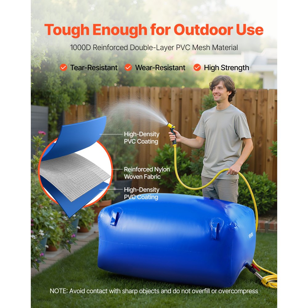 VEVOR Water Storage Bladder 400L Large Capacity Water Bag, Portable & Collapsible Soft Waters Container, Leakproof & Tear-Resistant PVC Emergency Waters Storage Tank for RV Truck & Outdoor Use
