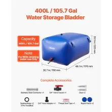 VEVOR Water Storage Bladder 105.7 Gallon Large Capacity Water Bag, Portable & Collapsible Soft Waters Container, Leakproof & Tear-Resistant PVC Emergency Waters Storage Tank for RV Truck & Outdoor Use
