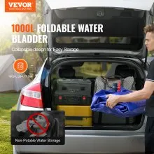 VEVOR 1000L/264 Gallon Water Storage Bladder, RV Water Tank, 1000D Blue PVC Collapsible Water Storage Containers, Large Capacity Soft Water Bag, Portable Water Bladder, Fire Prevention, Camping