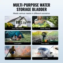 VEVOR 1000L/264 Gallon Water Storage Bladder, RV Water Tank, 1000D Blue PVC Collapsible Water Storage Containers, Large Capacity Soft Water Bag, Portable Water Bladder, Fire Prevention, Camping