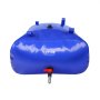 blue VEVOR water tank with handles and a red valve spout.