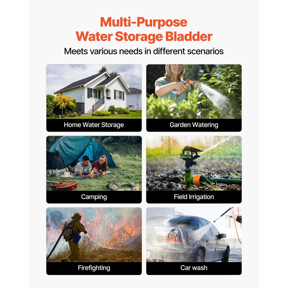 VEVOR Water Storage Bladder, 105.7 Gallon (400L) Water Storage Container Tank, 1000D PVC Large Capacity Soft Bag Bladder, Foldable Portable for Garden Irrigation, Camping, RV, Fire Prevention - Blue