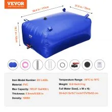 VEVOR 400L/105.7 Gallon Water Storage Bladder, RV Water Tank, 1000D Blue PVC Collapsible Water Storage Containers, Large Capacity Soft Water Bag, Portable Water Bladder, Fire Prevention, Camping