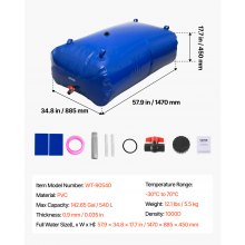 VEVOR Water Storage Bladder, 142.7 Gallon (540L) Water Storage Container Tank, 1000D PVC Large Capacity Soft Bag Bladder, Foldable Portable for Garden Irrigation, Camping, RV, Fire Prevention - Blue