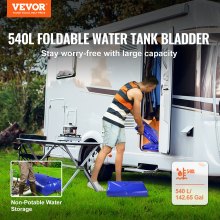 VEVOR 540L/142.7 Gallon Water Storage Bladder, RV Water Tank, 1000D Blue PVC Collapsible Water Storage Containers, Large Capacity Soft Water Bag, Portable Water Bladder, Fire Prevention, Camping, Emer