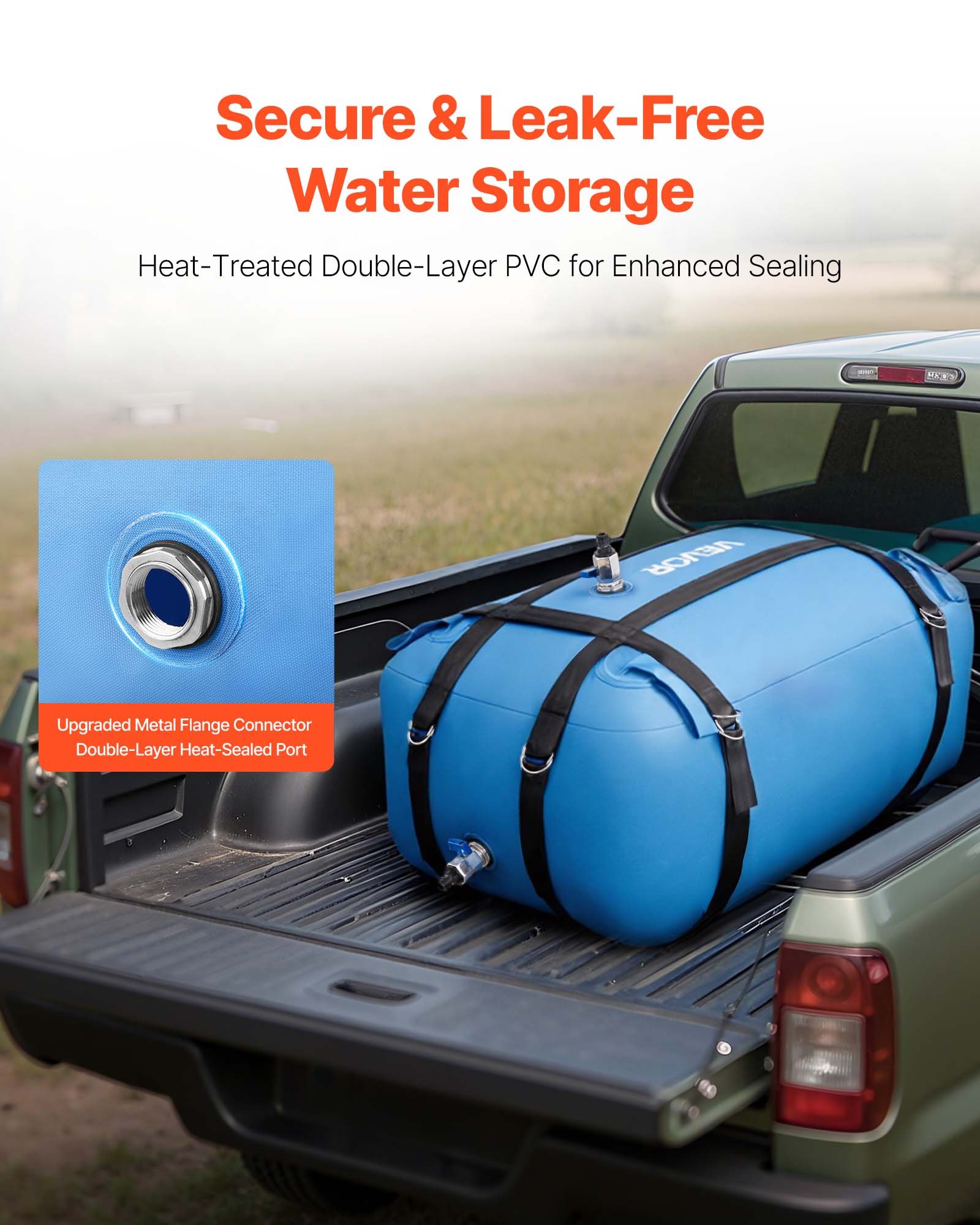 VEVOR Water Storage Bladder, 35 Gallon Large Capacity TPU Soft Water Bag, Portable & Collapsible Water Storage Containers, Leakproof & Wear-Resistant RV Waters Tank for Camping Irrigation Outdoor Use