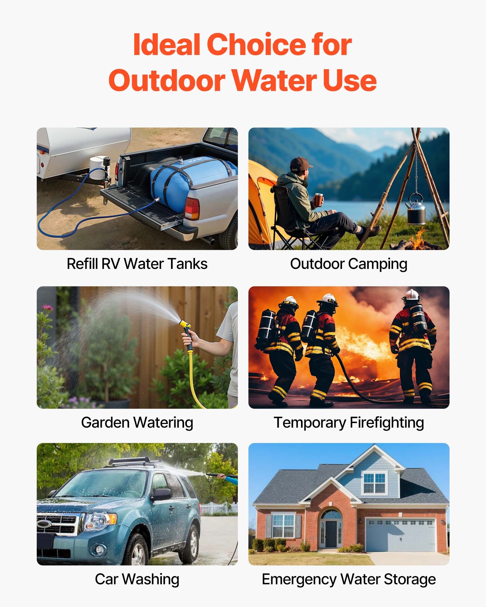 VEVOR Water Storage Bladder, 35 Gallon Large Capacity TPU Soft Water Bag, Portable & Collapsible Water Storage Containers, Leakproof & Wear-Resistant RV Waters Tank for Camping Irrigation Outdoor Use