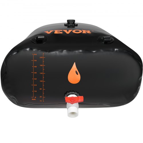 VEVOR Water Tank Bladder, 63 Gallon Large Capacity, PVC Collapsible Water Bladder Including Spigots and Overflow Kit, Portable Water Storage Bladder for Garden Water Catcher, Black